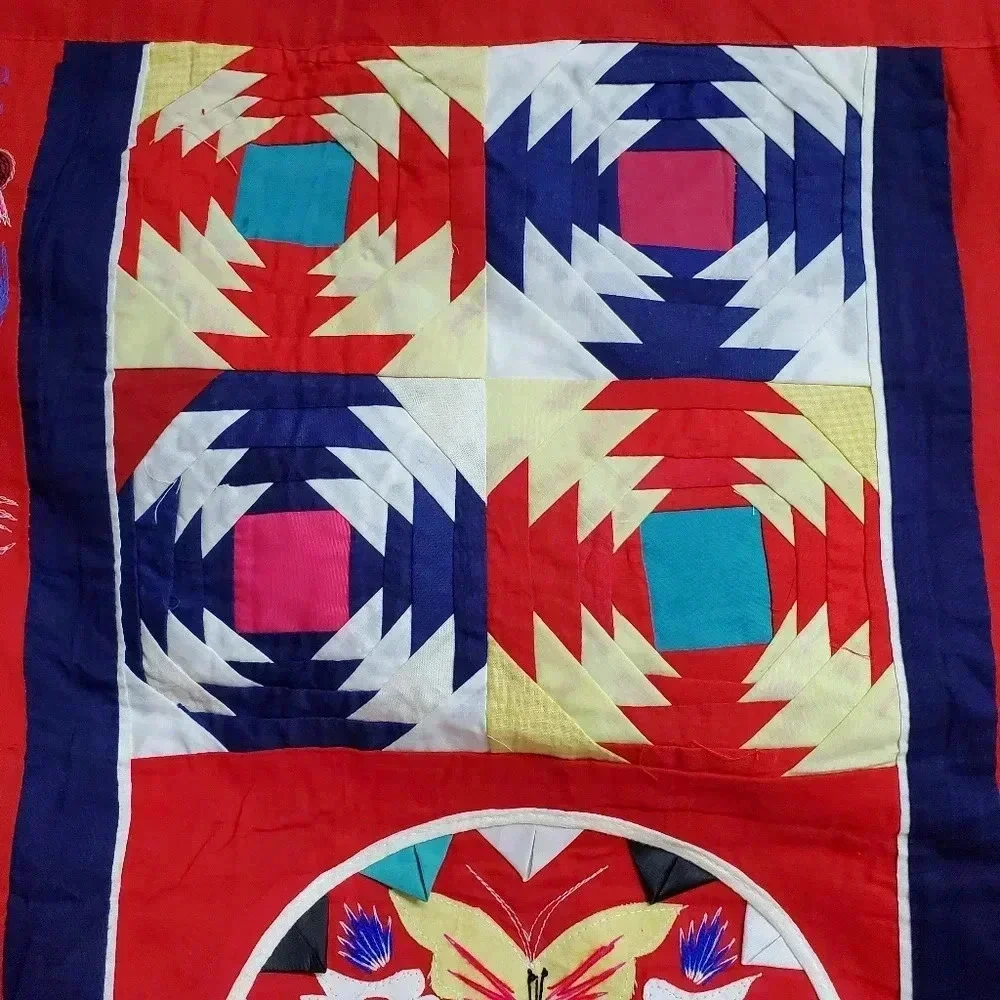 Handmade Red Asian like Symmetrical Tapestry
